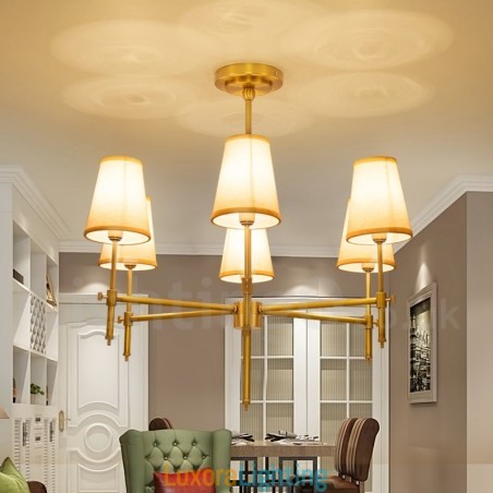 Designer Touch Decorative 6 Light Retro Rustic Luxury Brass Pendant Lamp Chandelier with Fabric Shade