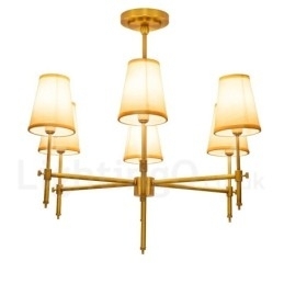 Designer Touch Decorative 6 Light Retro Rustic Luxury Brass Pendant Lamp Chandelier with Fabric Shade