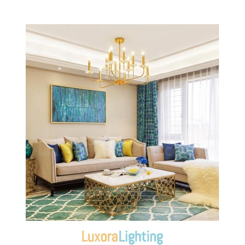 Designer Touch Decorative 12 Light Retro Rustic Luxury Brass Pendant Lamp Chandelier