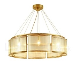Designer Touch Decorative 8 Light Retro Rustic Luxury Brass Pendant Lamp Chandelier with Glass Shade