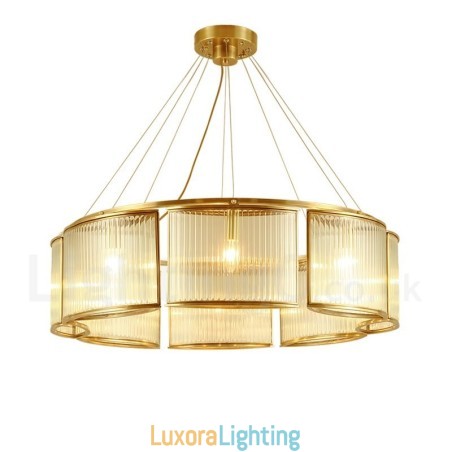 Designer Touch Decorative 8 Light Retro Rustic Luxury Brass Pendant Lamp Chandelier with Glass Shade
