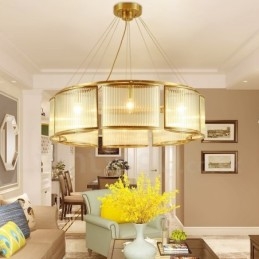 Designer Touch Decorative 8 Light Retro Rustic Luxury Brass Pendant Lamp Chandelier with Glass Shade