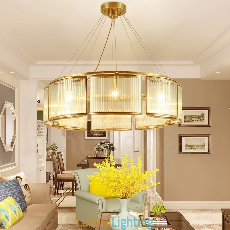 Designer Touch Decorative 8 Light Retro Rustic Luxury Brass Pendant Lamp Chandelier with Glass Shade