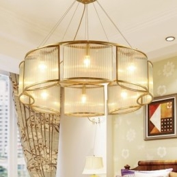Designer Touch Decorative 8 Light Retro Rustic Luxury Brass Pendant Lamp Chandelier with Glass Shade