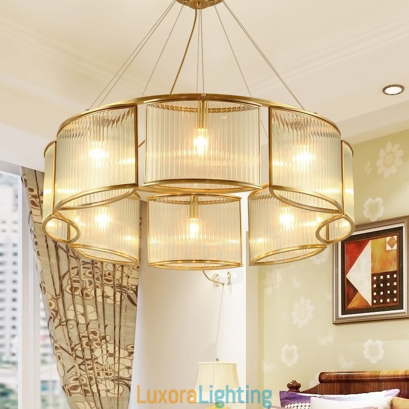 Designer Touch Decorative 8 Light Retro Rustic Luxury Brass Pendant Lamp Chandelier with Glass Shade