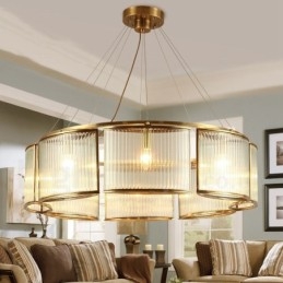 Designer Touch Decorative 8 Light Retro Rustic Luxury Brass Pendant Lamp Chandelier with Glass Shade
