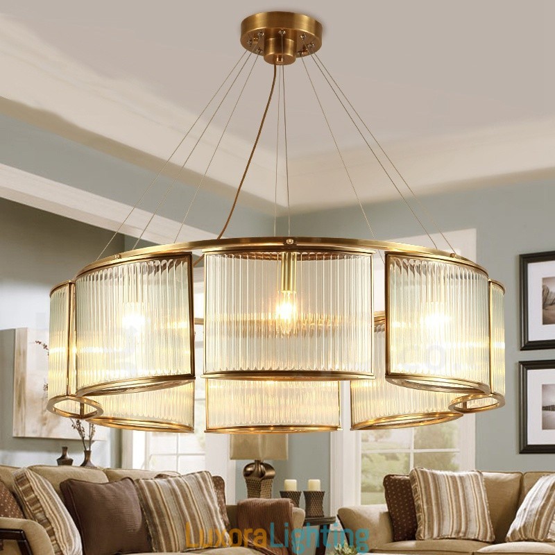 Designer Touch Decorative 8 Light Retro Rustic Luxury Brass Pendant Lamp Chandelier with Glass Shade