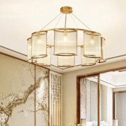 Designer Touch Decorative 8 Light Retro Rustic Luxury Brass Pendant Lamp Chandelier with Glass Shade