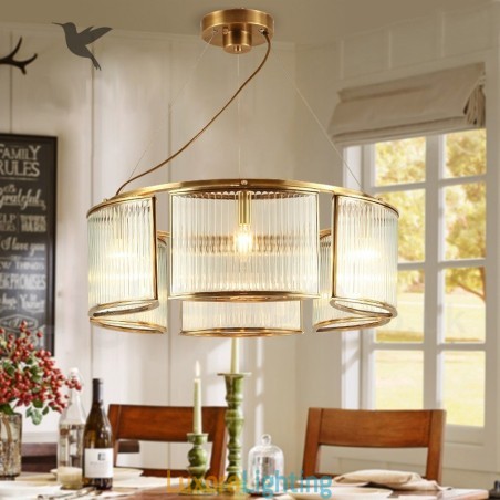 Designer Touch Decorative 6 Light Retro Rustic Luxury Brass Pendant Lamp Chandelier with Glass Shade