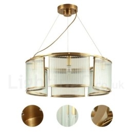 Designer Touch Decorative 6 Light Retro Rustic Luxury Brass Pendant Lamp Chandelier with Glass Shade