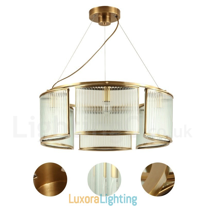 Designer Touch Decorative 6 Light Retro Rustic Luxury Brass Pendant Lamp Chandelier with Glass Shade
