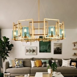 Designer Touch Decorative 6 Light Retro Rustic Luxury Brass Pendant Lamp Chandelier with Glass Shade