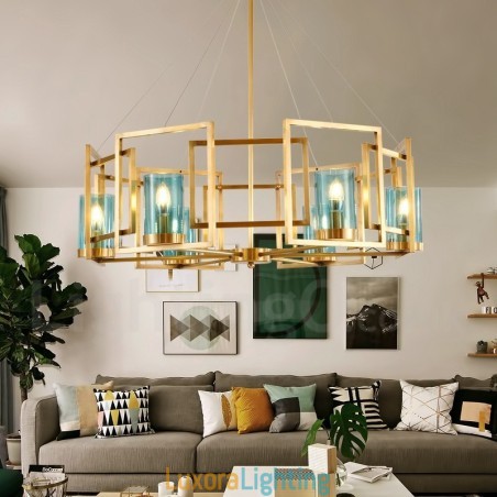 Designer Touch Decorative 6 Light Retro Rustic Luxury Brass Pendant Lamp Chandelier with Glass Shade