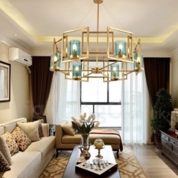 Designer Touch Decorative 6 Light Retro Rustic Luxury Brass Pendant Lamp Chandelier with Glass Shade