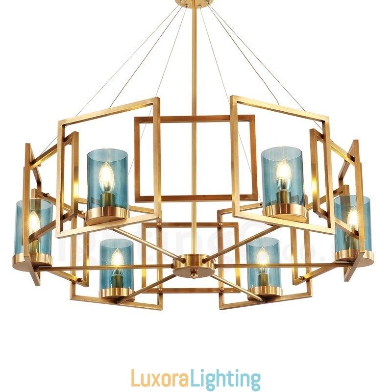 Designer Touch Decorative 6 Light Retro Rustic Luxury Brass Pendant Lamp Chandelier with Glass Shade