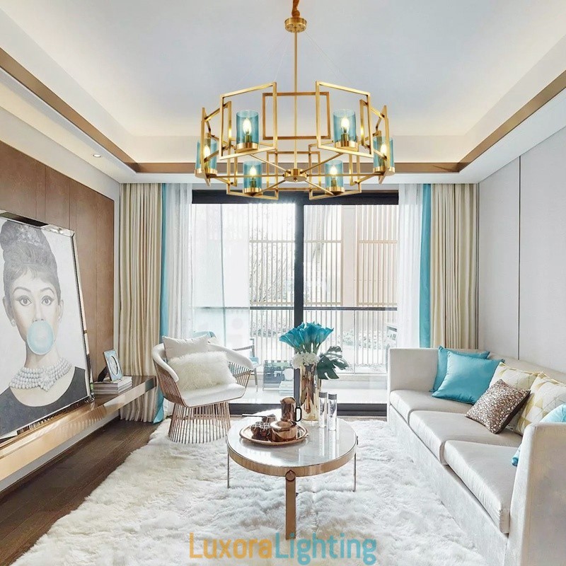 Designer Touch Decorative 6 Light Retro Rustic Luxury Brass Pendant Lamp Chandelier with Glass Shade