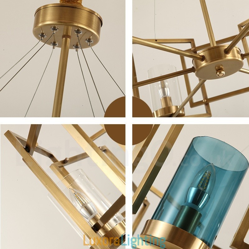 Designer Touch Decorative 6 Light Retro Rustic Luxury Brass Pendant Lamp Chandelier with Glass Shade