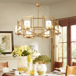 Designer Touch Decorative 6 Light Retro Rustic Luxury Brass Pendant Lamp Chandelier with Glass Shade