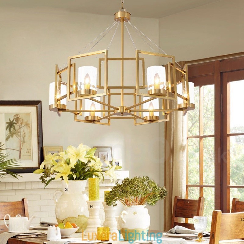 Designer Touch Decorative 6 Light Retro Rustic Luxury Brass Pendant Lamp Chandelier with Glass Shade