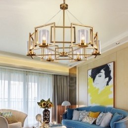 Designer Touch Decorative 6 Light Retro Rustic Luxury Brass Pendant Lamp Chandelier with Glass Shade