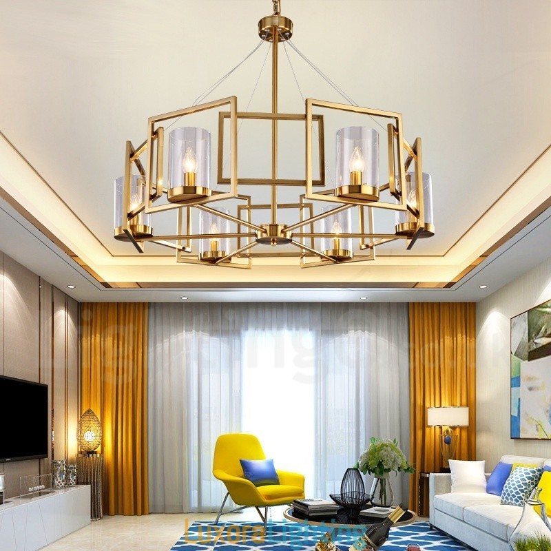 Designer Touch Decorative 6 Light Retro Rustic Luxury Brass Pendant Lamp Chandelier with Glass Shade