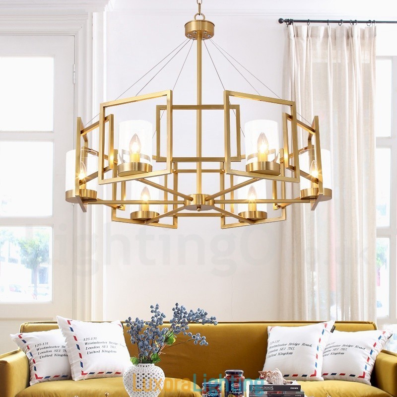 Designer Touch Decorative 6 Light Retro Rustic Luxury Brass Pendant Lamp Chandelier with Glass Shade