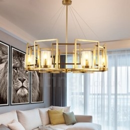 Designer Touch Decorative 6 Light Retro Rustic Luxury Brass Pendant Lamp Chandelier with Glass Shade