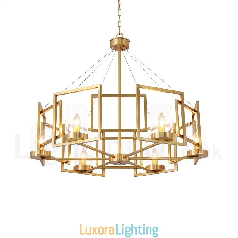 Designer Touch Decorative 6 Light Retro Rustic Luxury Brass Pendant Lamp Chandelier with Glass Shade