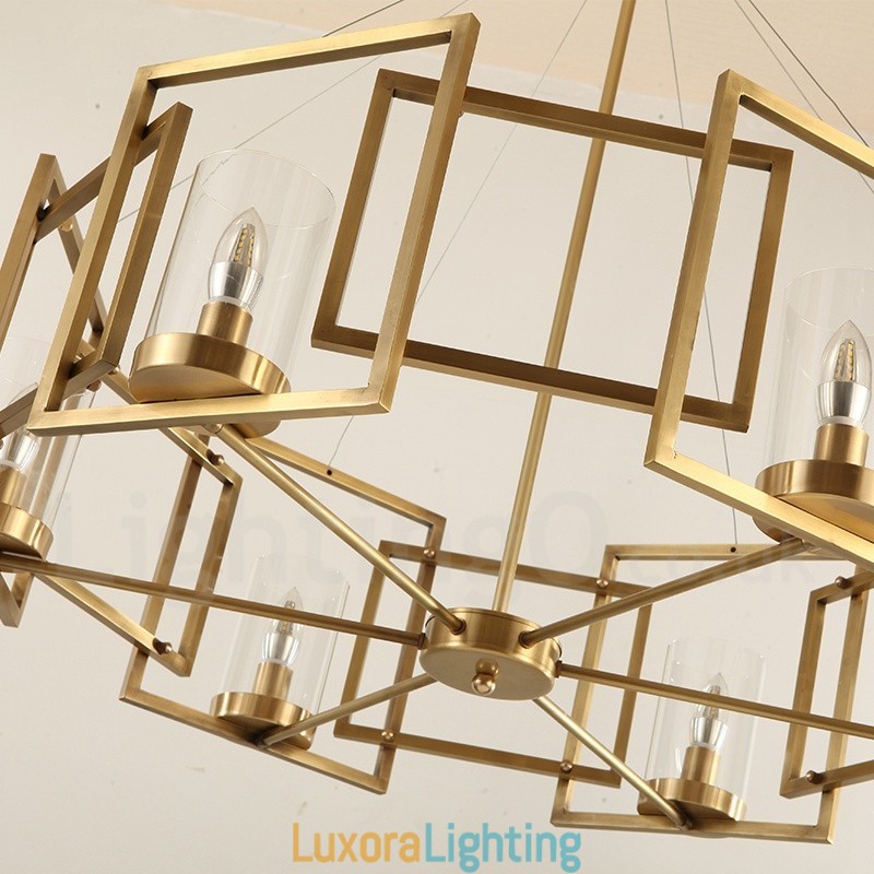 Designer Touch Decorative 6 Light Retro Rustic Luxury Brass Pendant Lamp Chandelier with Glass Shade