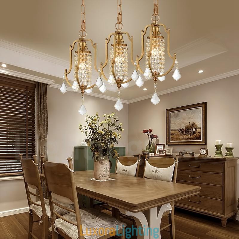 Designer Touch Decorative 1 Light Retro Rustic Luxury Brass Pendant Lamp Chandelier with Crystal Shade