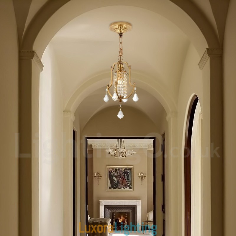 Designer Touch Decorative 1 Light Retro Rustic Luxury Brass Pendant Lamp Chandelier with Crystal Shade