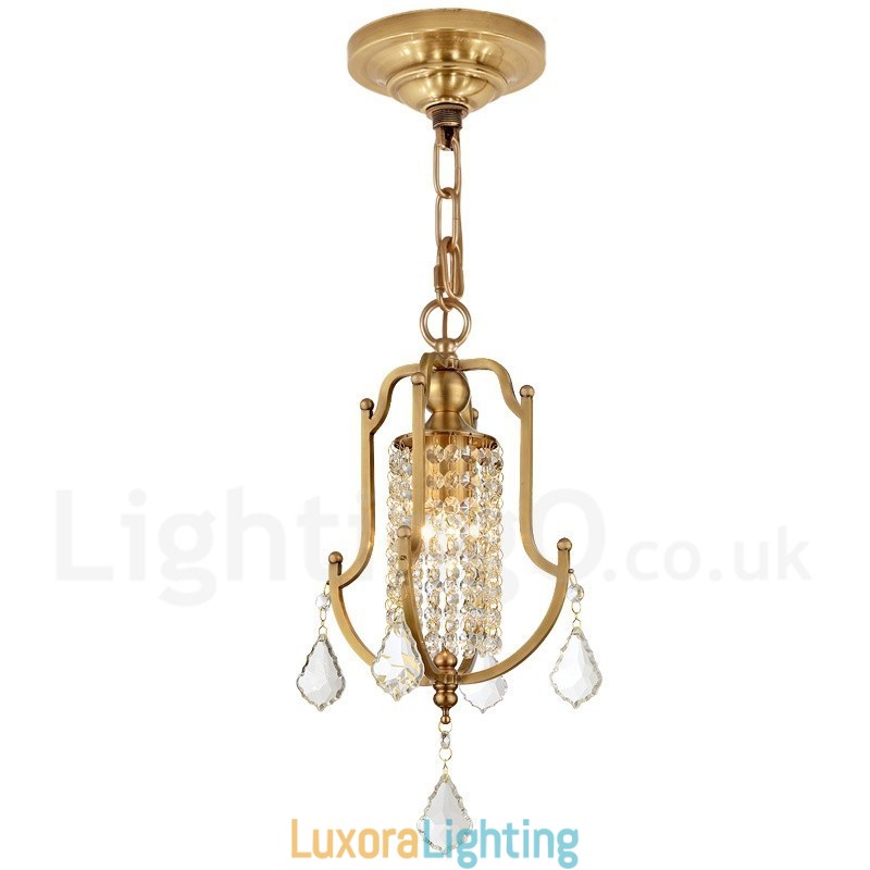 Designer Touch Decorative 1 Light Retro Rustic Luxury Brass Pendant Lamp Chandelier with Crystal Shade