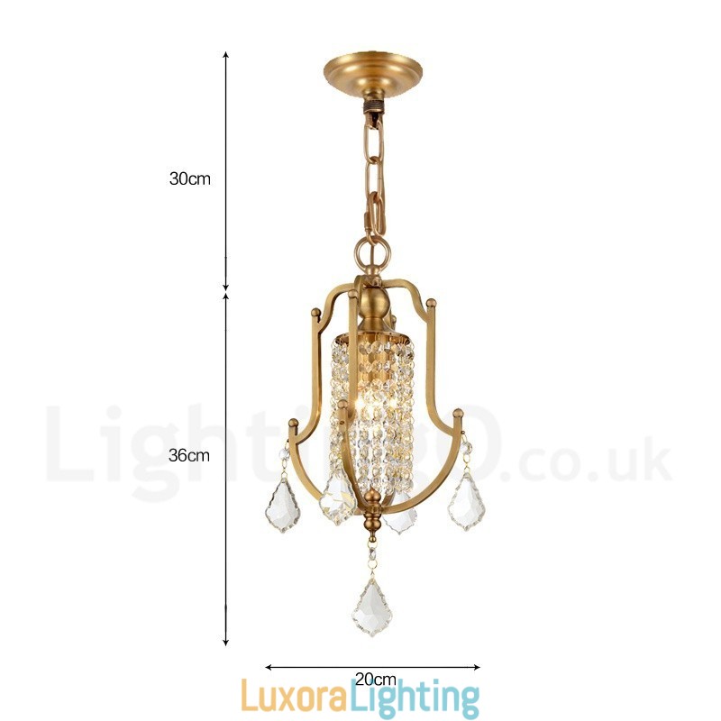 Designer Touch Decorative 1 Light Retro Rustic Luxury Brass Pendant Lamp Chandelier with Crystal Shade