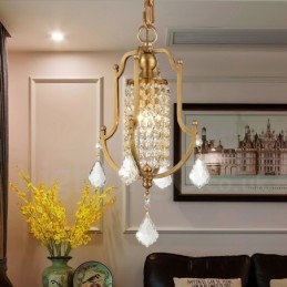 Designer Touch Decorative 1 Light Retro Rustic Luxury Brass Pendant Lamp Chandelier with Crystal Shade