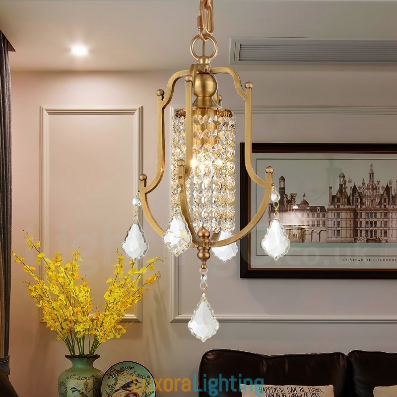 Designer Touch Decorative 1 Light Retro Rustic Luxury Brass Pendant Lamp Chandelier with Crystal Shade
