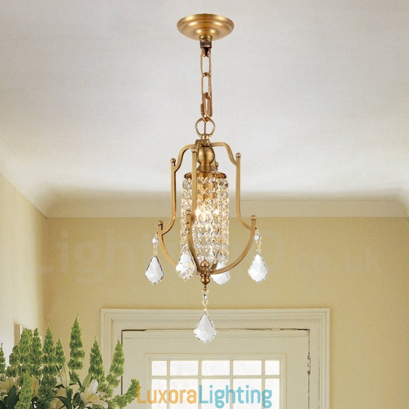 Designer Touch Decorative 1 Light Retro Rustic Luxury Brass Pendant Lamp Chandelier with Crystal Shade