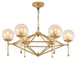 Designer Touch Decorative 6 Light Retro Rustic Luxury Brass Pendant Lamp Chandelier with Glass Shade