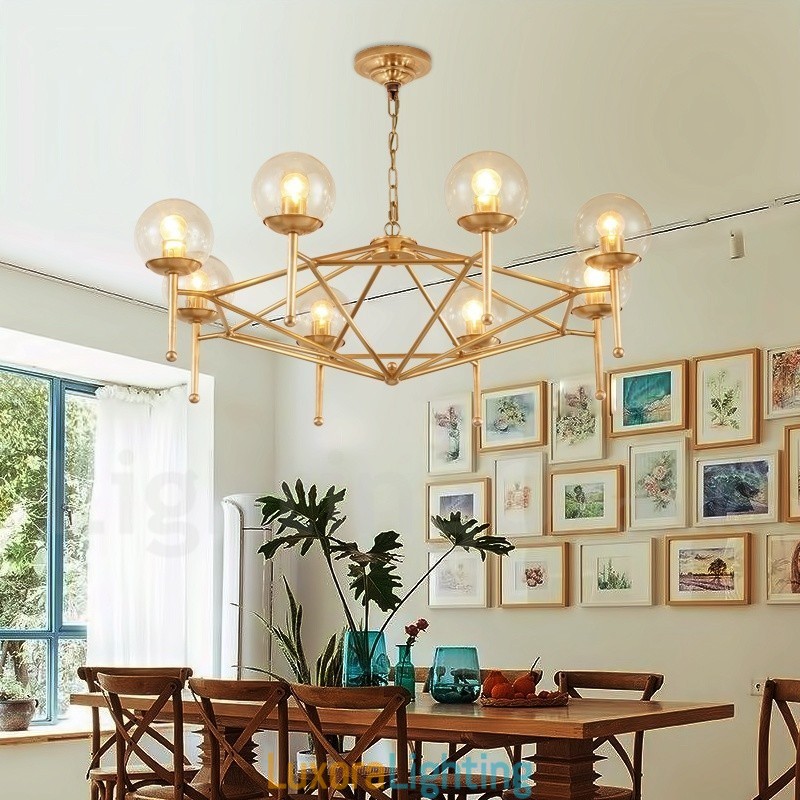 Designer Touch Decorative 6 Light Retro Rustic Luxury Brass Pendant Lamp Chandelier with Glass Shade