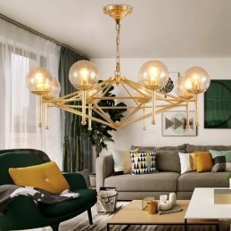 Designer Touch Decorative 6 Light Retro Rustic Luxury Brass Pendant Lamp Chandelier with Glass Shade