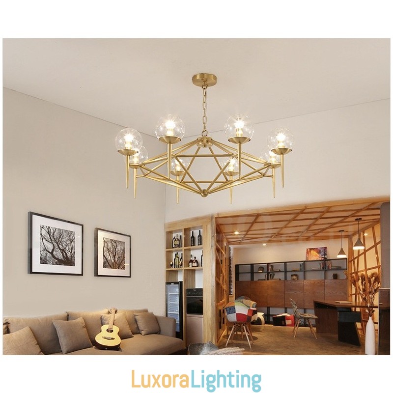 Designer Touch Decorative 6 Light Retro Rustic Luxury Brass Pendant Lamp Chandelier with Glass Shade