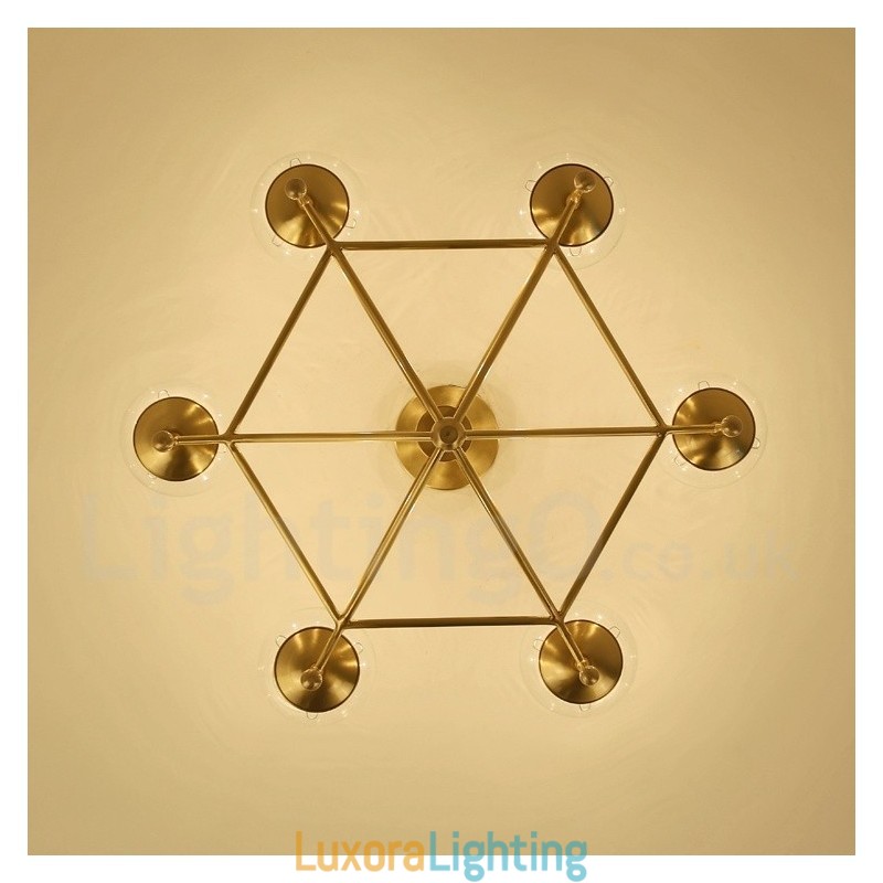 Designer Touch Decorative 6 Light Retro Rustic Luxury Brass Pendant Lamp Chandelier with Glass Shade