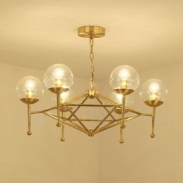 Designer Touch Decorative 6 Light Retro Rustic Luxury Brass Pendant Lamp Chandelier with Glass Shade