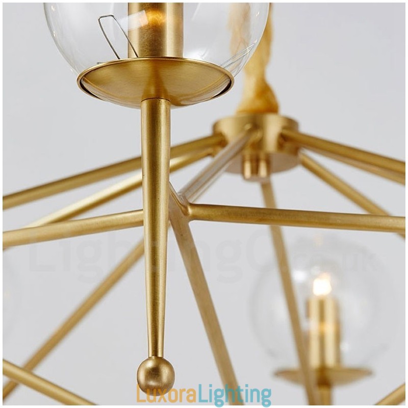 Designer Touch Decorative 6 Light Retro Rustic Luxury Brass Pendant Lamp Chandelier with Glass Shade