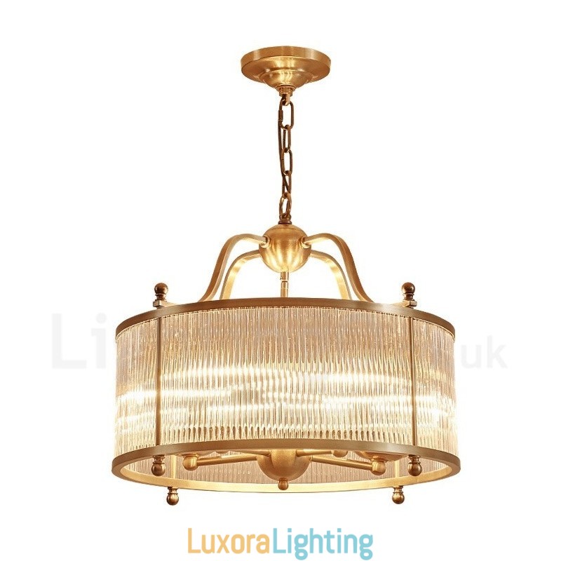 Designer Touch Decorative 5 Light Retro Rustic Luxury Brass Pendant Lamp Chandelier with Glass Shade