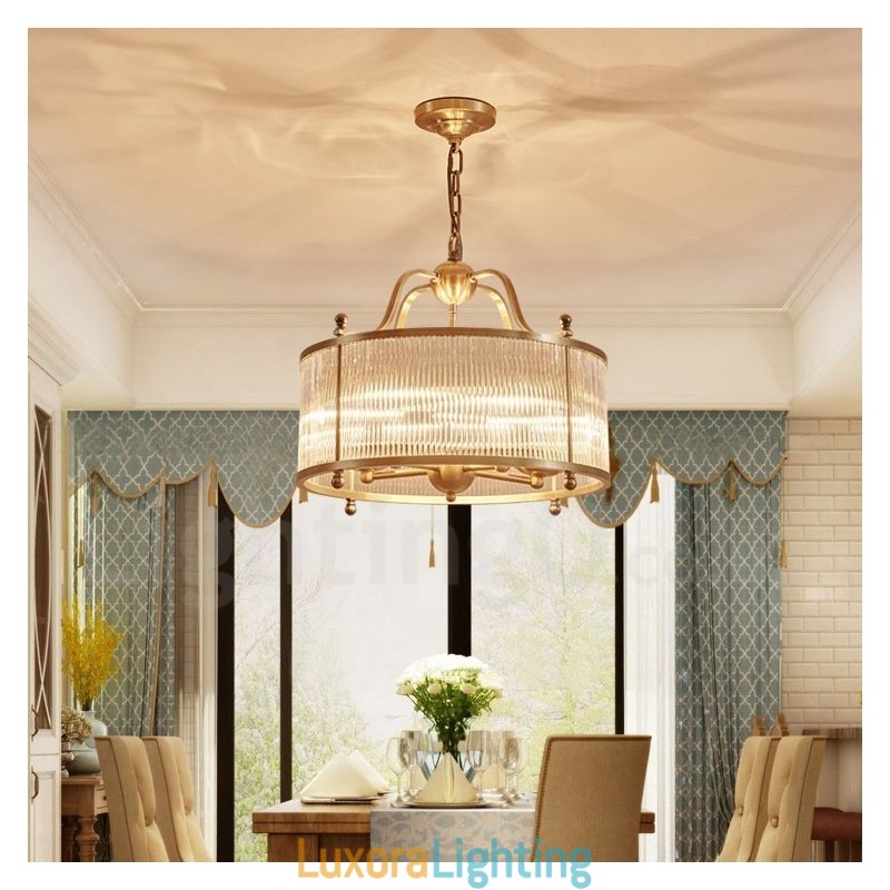 Designer Touch Decorative 5 Light Retro Rustic Luxury Brass Pendant Lamp Chandelier with Glass Shade