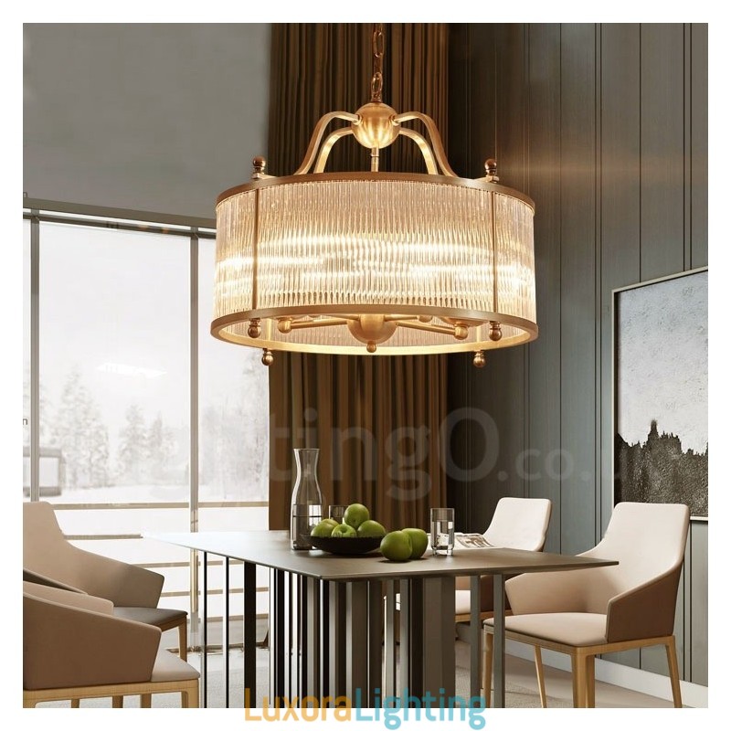 Designer Touch Decorative 5 Light Retro Rustic Luxury Brass Pendant Lamp Chandelier with Glass Shade