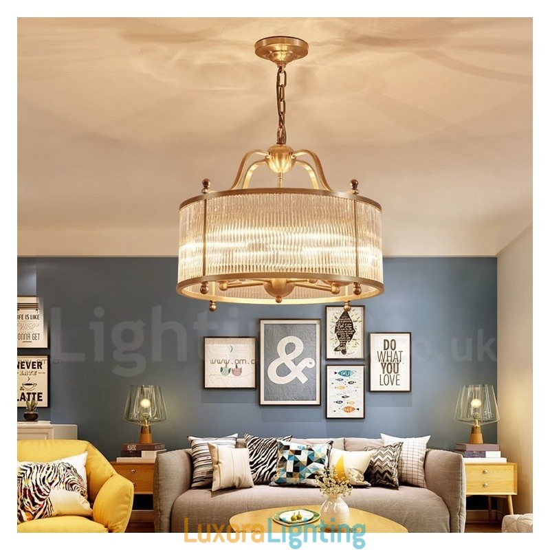 Designer Touch Decorative 5 Light Retro Rustic Luxury Brass Pendant Lamp Chandelier with Glass Shade