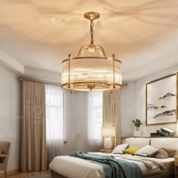 Designer Touch Decorative 5 Light Retro Rustic Luxury Brass Pendant Lamp Chandelier with Glass Shade