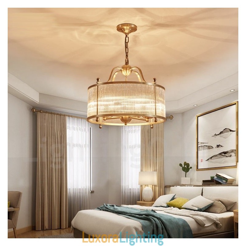 Designer Touch Decorative 5 Light Retro Rustic Luxury Brass Pendant Lamp Chandelier with Glass Shade