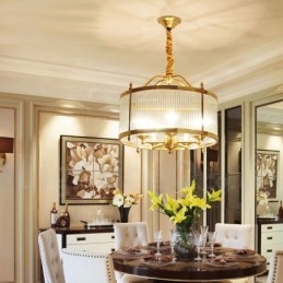 Designer Touch Decorative 5 Light Retro Rustic Luxury Brass Pendant Lamp Chandelier with Glass Shade